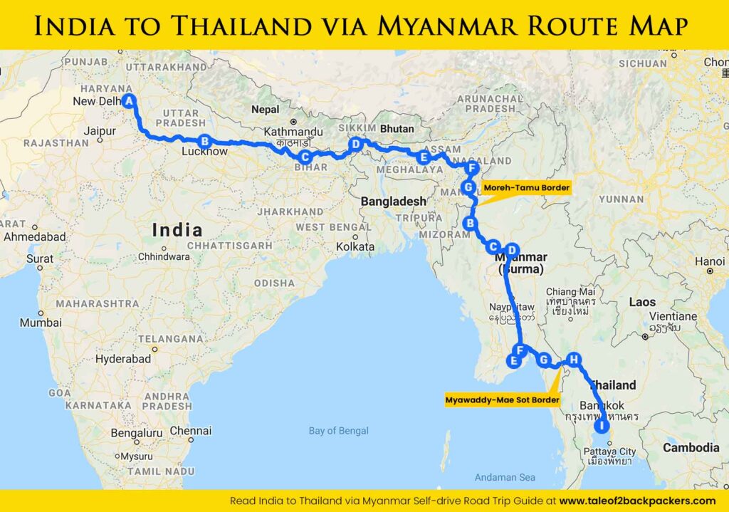 india to thailand Bike tour Route